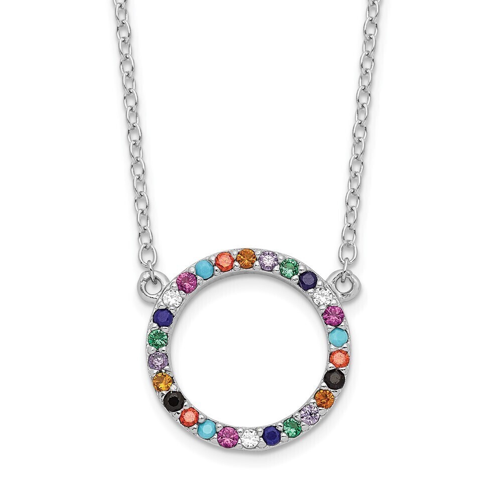 Kazi Luxury Silver Rhodium-plated Polished Multi-color Circle CZ Necklace